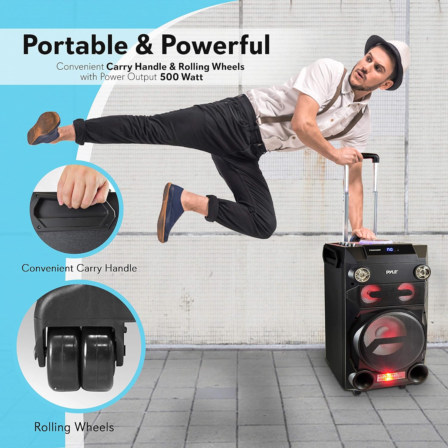 Pyle Outdoor Portable Wireless Bluetooth Karaoke PA Loud speaker - 8'' Subwoofer Sound System with DJ Lights, Rechargeable Battery, FM Radio, USB / Micro SD Reader, Microphone, Remote - PWMA335BT : Musical Instruments