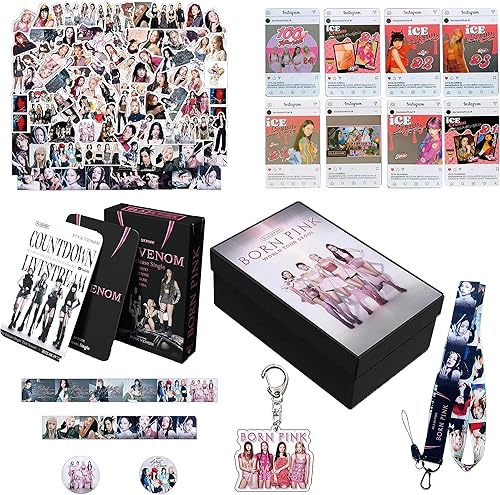 Caja de regalo negra y rosa BornPink Kpop Merchandise Photocards Lanyard Llavero Regalos para los fans de Blink, Negro -