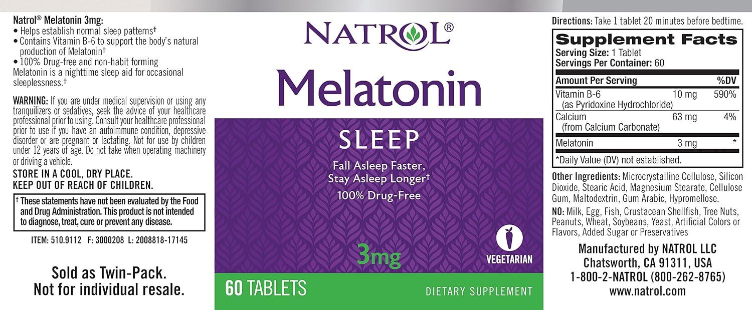 Natrol Melatonin Tablets, Helps You Fall Asleep Faster, Stay Asleep Longer, Strengthen Immune System
