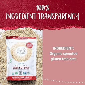One Degree Organics Sprouted Steel Cut Oats, Glyphosate-Free, USDA Organic, Non-GMO, Certified Gluten-Free, Vegan, Kosher, Oatmeal, Overnight Oats, 24 ounce (Pack of 4)
