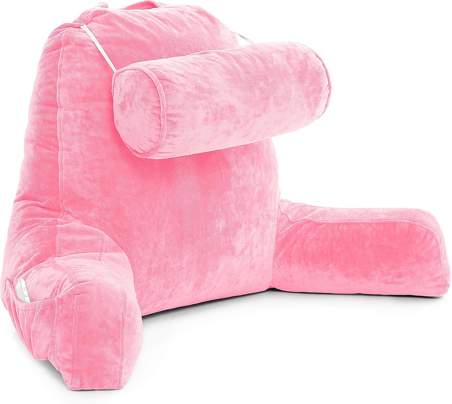 Husband Pillow XXL Pink Backrest with Arms, Adult Reading Pillow with Shredded Memory Foam, Ultra-Comfy Removable Microplush Cover & Detachable Neck Roll, Unmatched Support for Bed Rest Sit Up Pillow : Home & Kitchen
