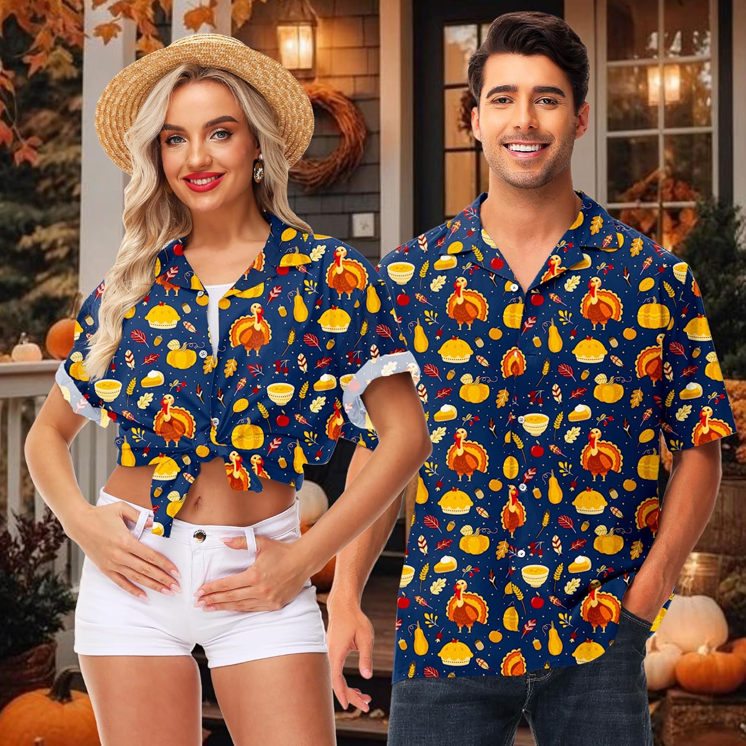 Mens Thanksgiving Button Tops Short Sleeve Turkey Hawaiian Shirt - Image 2