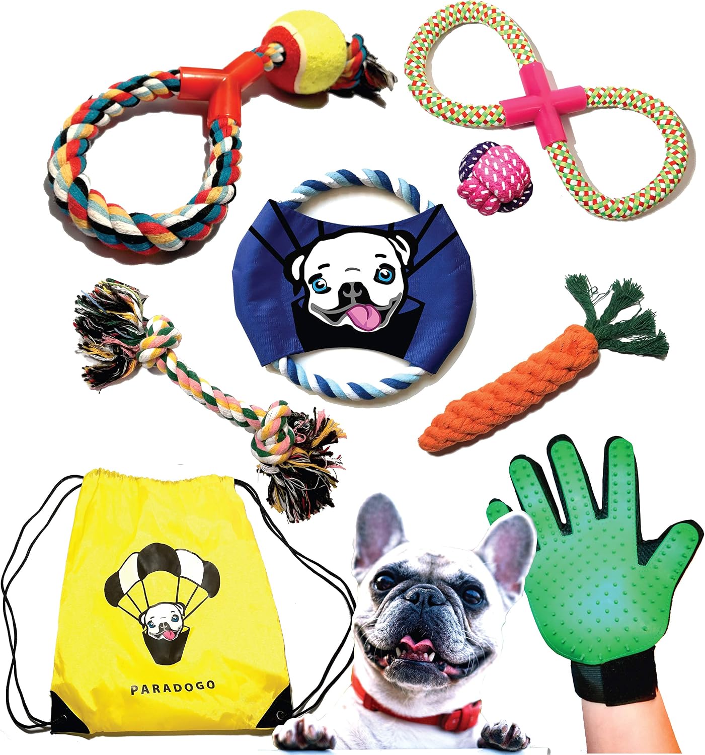 Rope Dog Toys Set - Puppy Chew Toys - Grooming Pet Glove Gift - Large Bag for Dog Toys - Dog Frisbee - Cotton Rope Dog Chew Toys -…