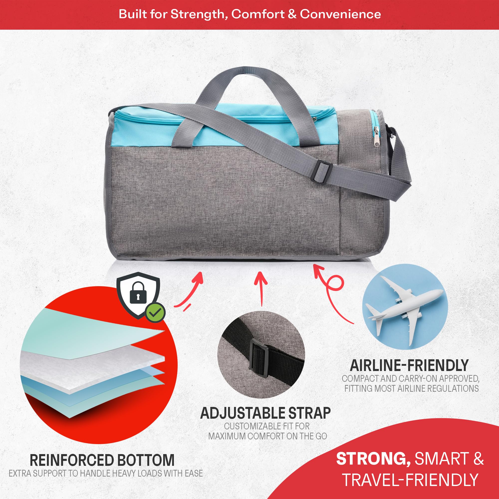 Sac de Sport 20 L 40 L Grande capacité Gym Fitness Piscine Voyage Poche latérale Double Zip bandoulière Torbes Meteor Cabine Ryanair EasyJet
