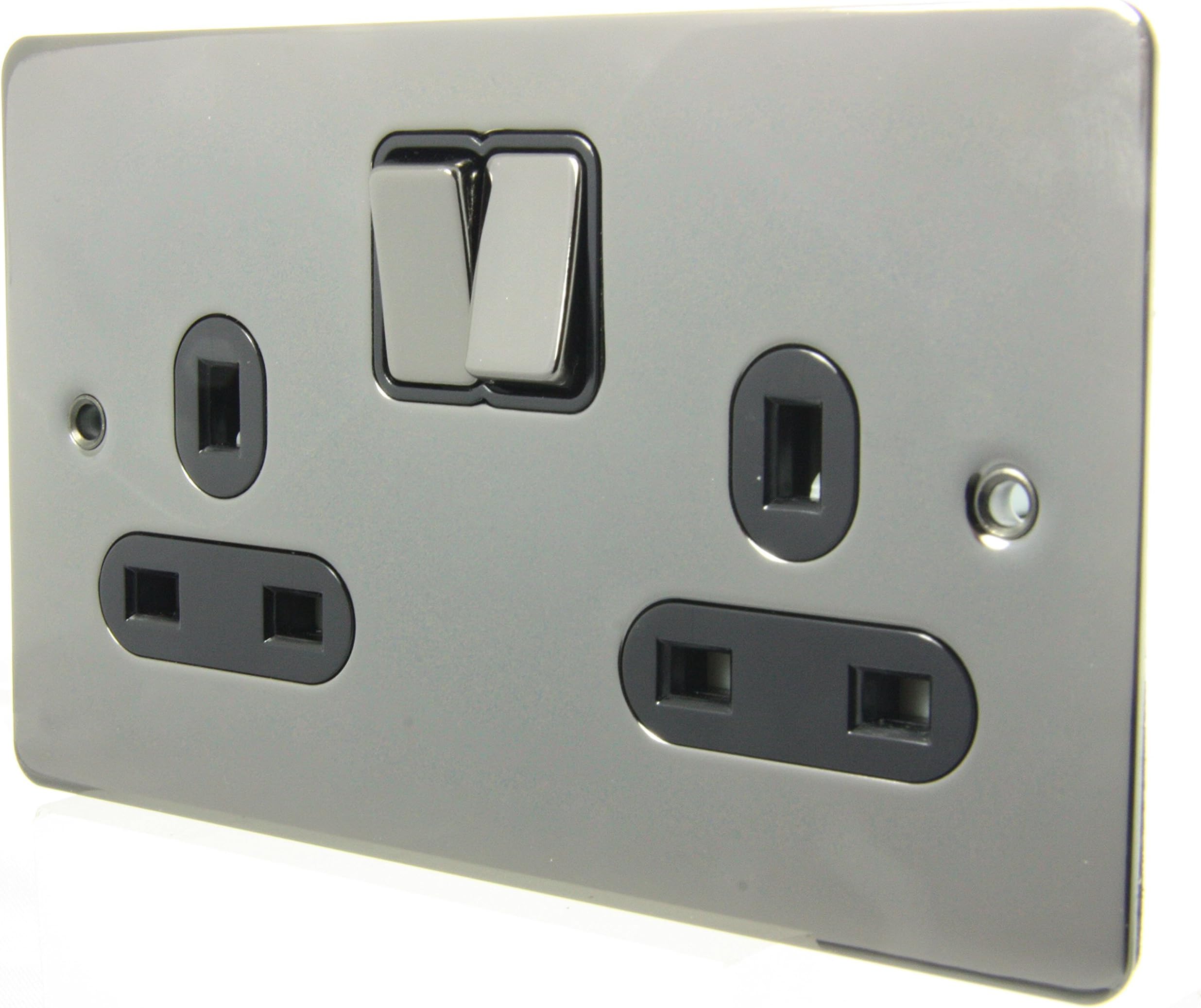 Schneider Electric Ultimate Flat Plate - Switched Double Power Socket, Single Pole, 13A, GU3220BBN, Black Nickel With Black Insert