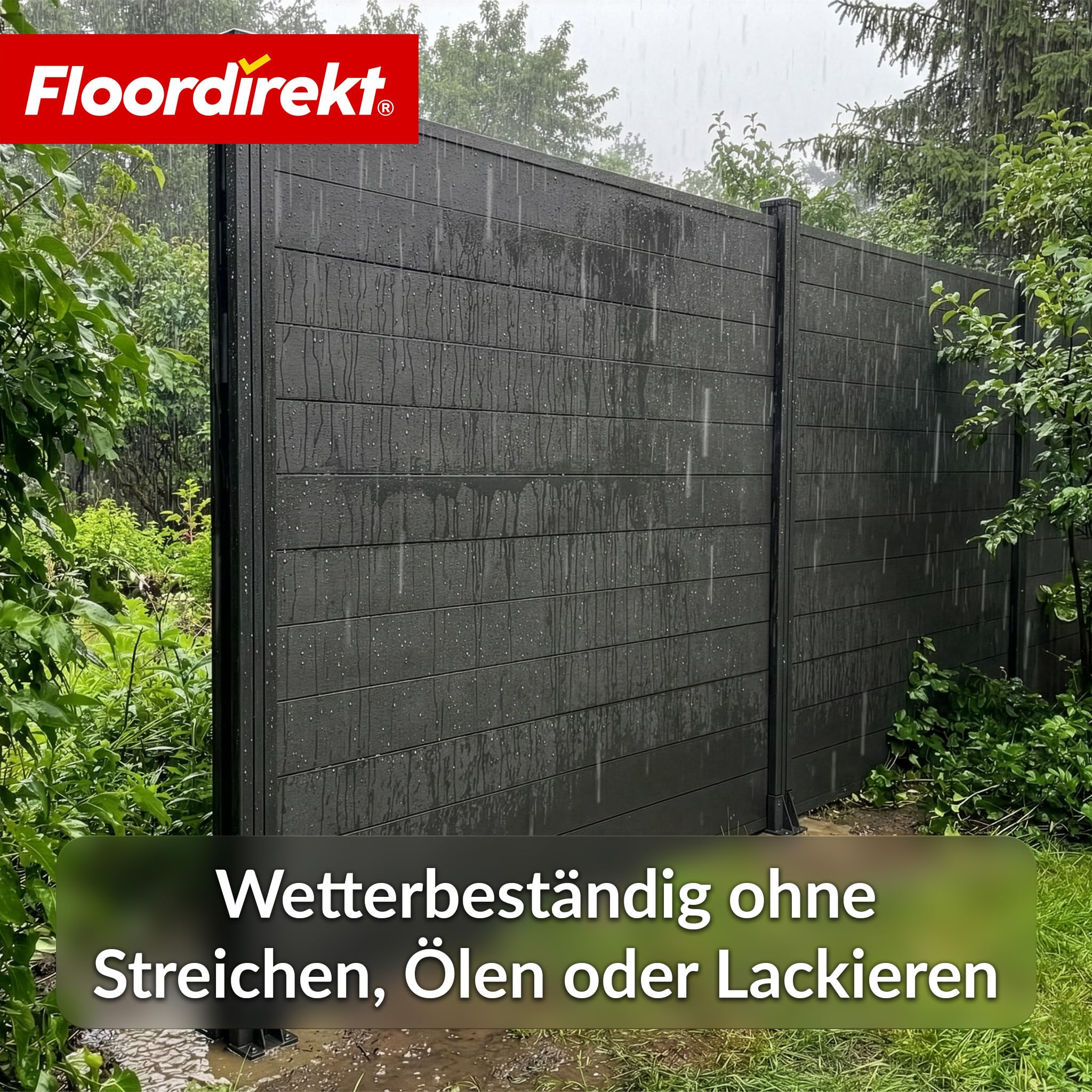Floordirekt Kompletny zestaw ogrodzenia WPC – czarny – 180 x 180 cm – ogrodzenie ogrodowe, ogrodzenie osłonowe, ogrodzenie wiatrochronne – element na taras i do ogrodu – wraz z materiałem montażowym