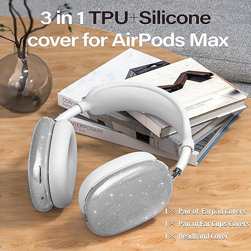 Miniatura 6 de Juego de funda 4 en 1 para auriculares AirPods Max, funda protectora transparente de TPU suave antiarañazos, no se amarillea, accesorios