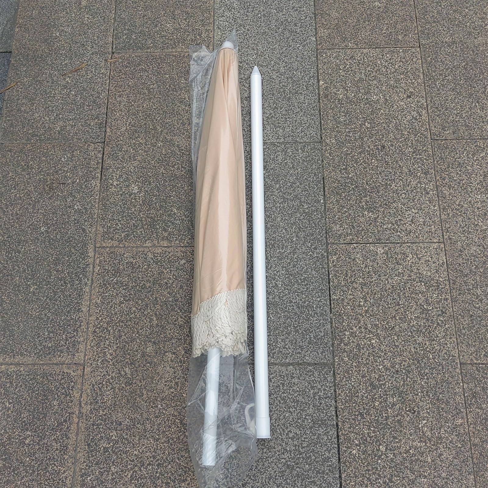Frange Parasol Plage Blanc Parasol De Jardin Extérieur 140cm Parasol De Terrasse Inclinable Parasol De Plage Anti UV50+ Parasol Balcon 8 Côtes Portable Parasol De Marché