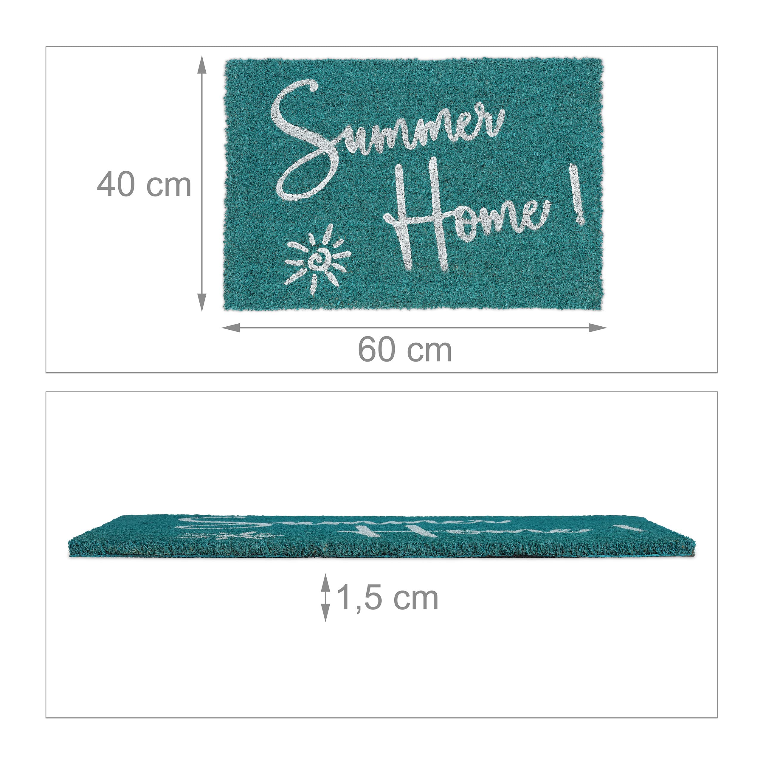 Relaxdays Kokos-Fußmatte „Summer Home“ – 60x40 Cm, Rutschfest, Für Innen & Außen, Blau/weiß, Wetterfest