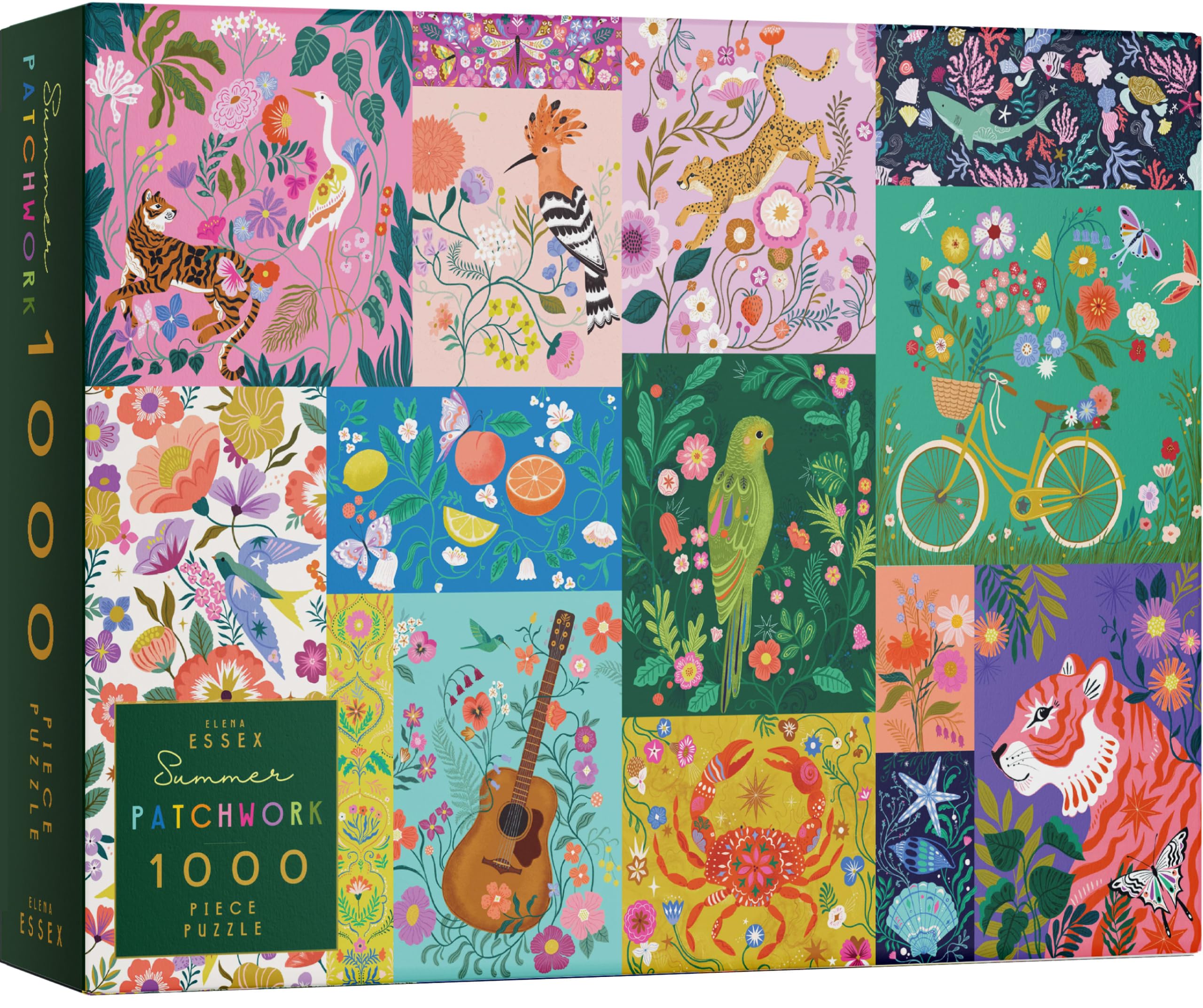 Elena Essex 1000 piece jigsaw puzzles for adults - Summer Patchwork, Jigsaw Puzzles for Adults 1000, Adult Jigsaw Puzzles 1000 Pieces, Fun Summertime Holiday Art Animal Flower Puzzle, Size 70x50cm