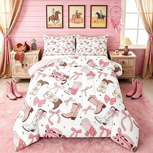 Erosebridal Pink Bow Bedding Set Queen Size,Kids Boys Girls Cute Bow Knot Comfor