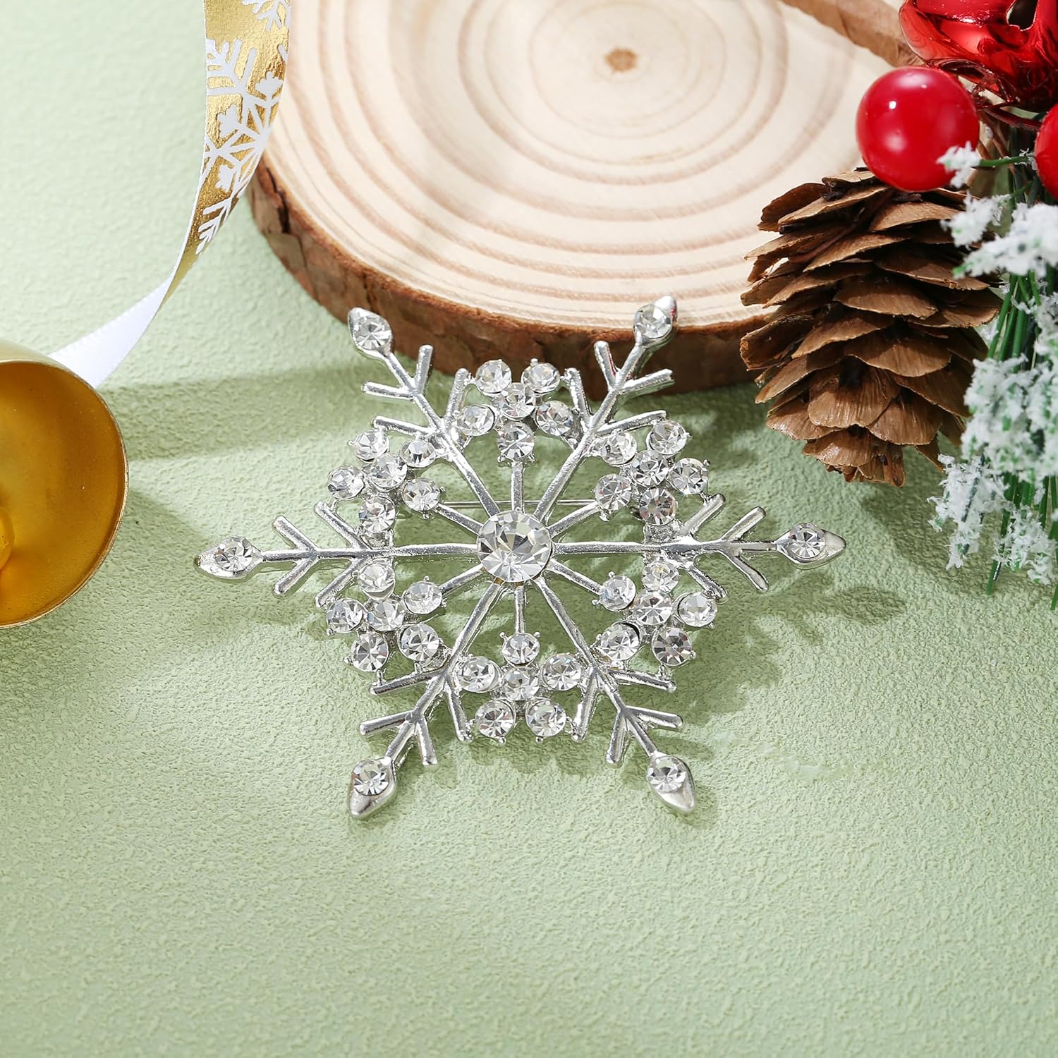 BriLove Women's Austrian Crystal Art Deco Winter Snowflake Brooch Pin for Women - Image 2