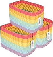 Vista 8 de Cesta de almacenamiento de cuerda de algodón, cesta tejida para organizar estantes, 15 x 10 x 9.3 pulgadas, cestas decorativas rectangulares