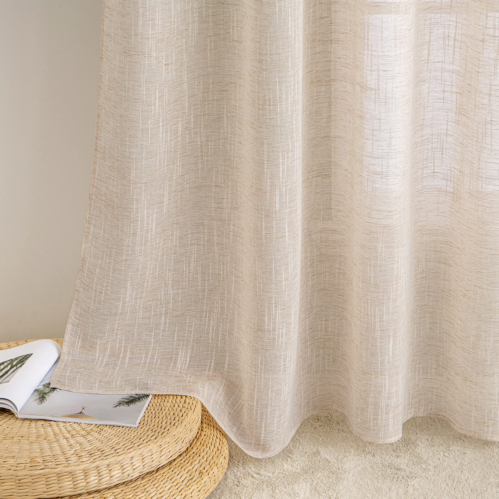 Rideau Voilage Lin 140x225 cm Lot de 2 Riz Blanc MIULEE