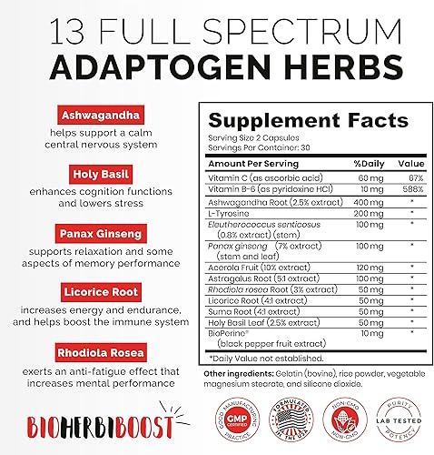 Miniatura 2 de HERBI BOOST NATURALS Suplemento de apoyo suprarrenal 1300 mg sin OMG Claridad de enfoque natural alivio de energía y fatiga para niveles