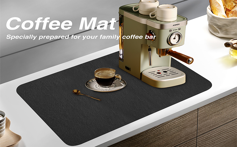Tapete de café, tapete de secado de platos para encimera de cocina, manchas para ocultar, súper absorbente, 24 x 16 pulgadas, parte trasera de goma antideslizante, tapete de secado rápido, accesorios
