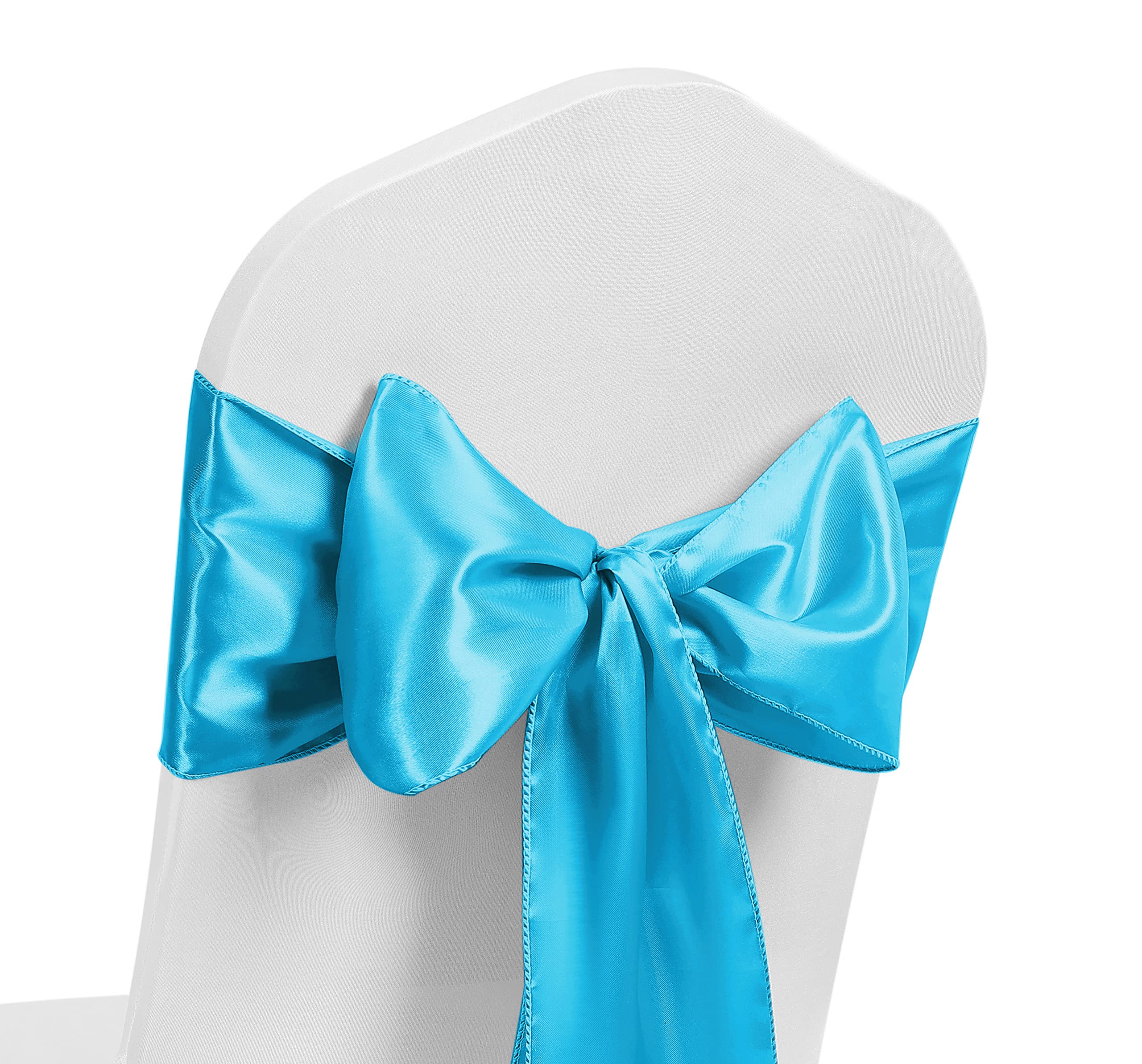 Satin Chair Sash WIDER FULLER BOWS Chair Sashes Bow Back Tie Ribbon Wedding Banquet Decoration (Turquoise, 100) — image 1