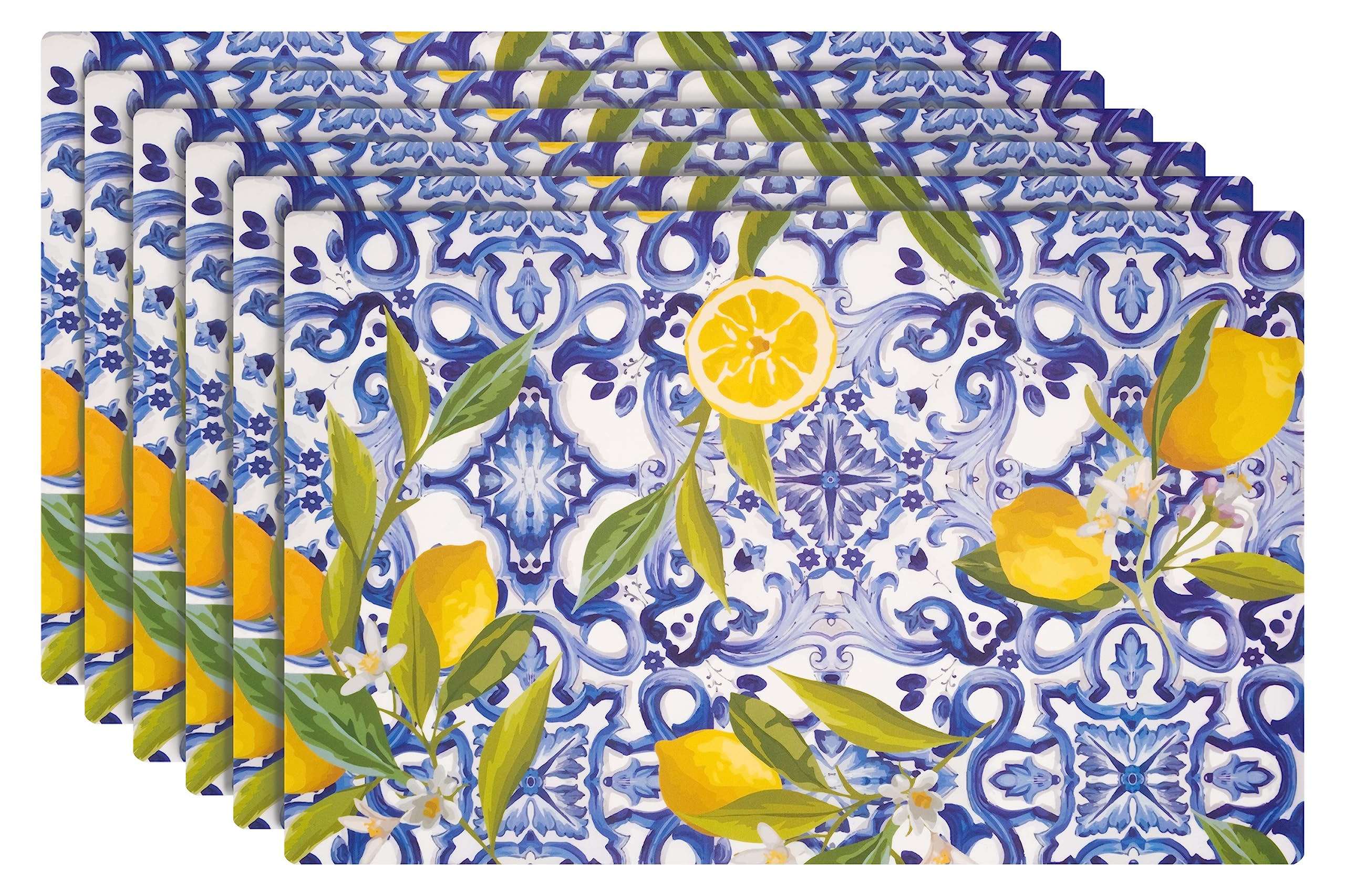 Set of 6 American Placemats, Washable in 100% Cotton, American Breakfast Placemats in Majolica Style