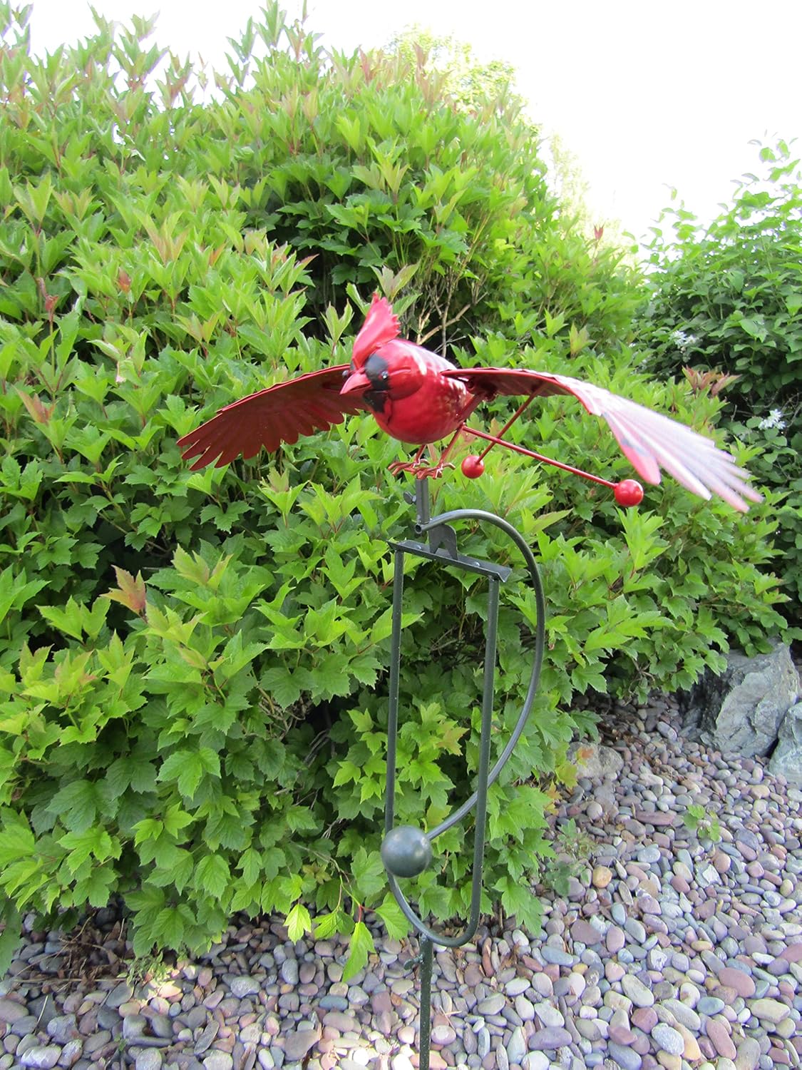 Whimsical Kinetic Energy Metal Red Cardinal Yard Stake Wind Spinner Whirly-Gig Windmill Garden Art Bird