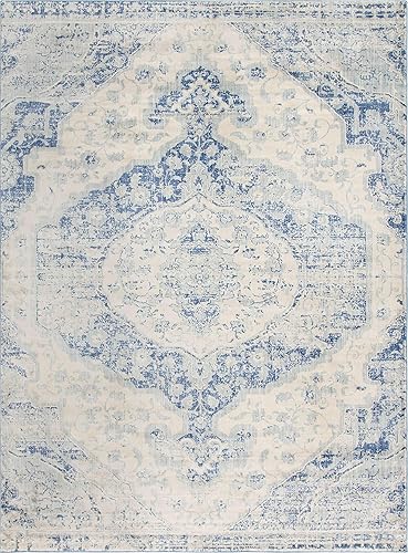 Miniatura 9 de Unique Loom Asheville Collection - Alfombra vintage tradicional, medallón, granja, envejecida, 9 pies 0 pulgadas x 12 pies 0 pulgadas, azulazul claro