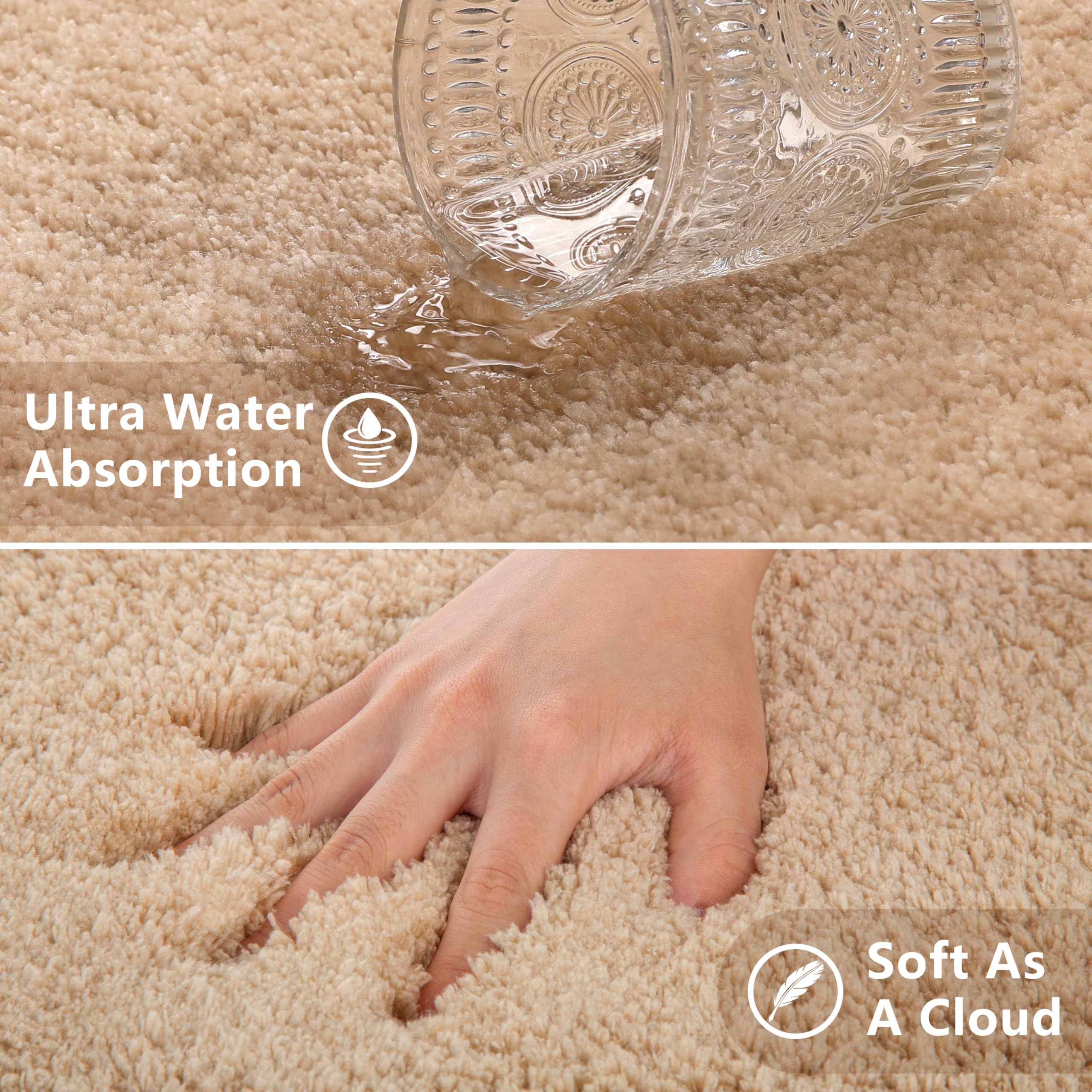 Threefold Super Soft Non Slip Bath Mat - Fluffy, High Resilience, Absorbent - Resist Sinking, Flattening - 50 x 80cm (Beige) - Image 4