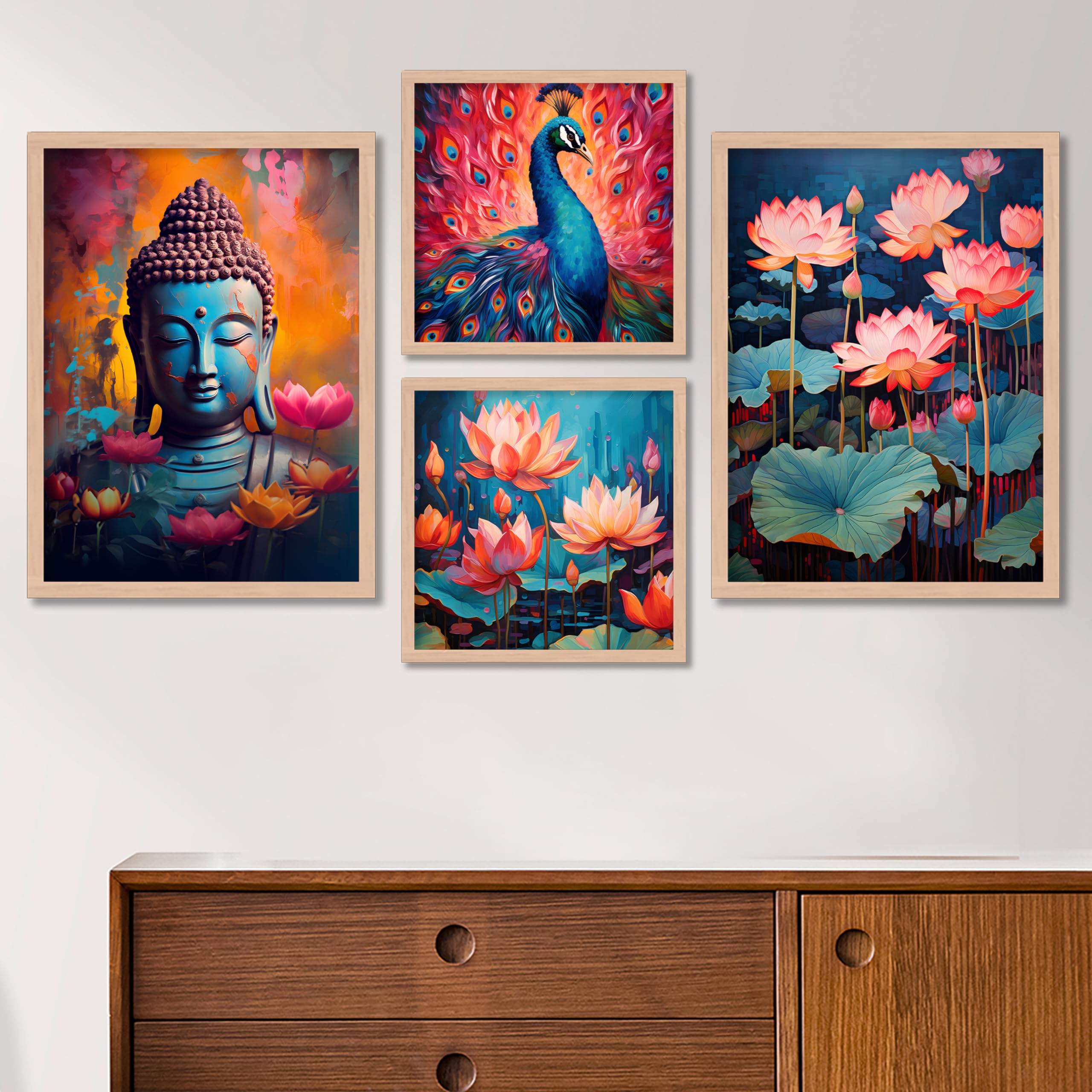 BANGERZ Decorative Wall Paintings For Living Room Bedroom, Aesthetic Paintings For Home Wall Decoration - Poster Frames For Bedroom Wall Decor Hotel (Set of 4) (Medium, Modern Art 7) (B0CS3LN4VQ) Amazon Price History, Amazon Price Tracker