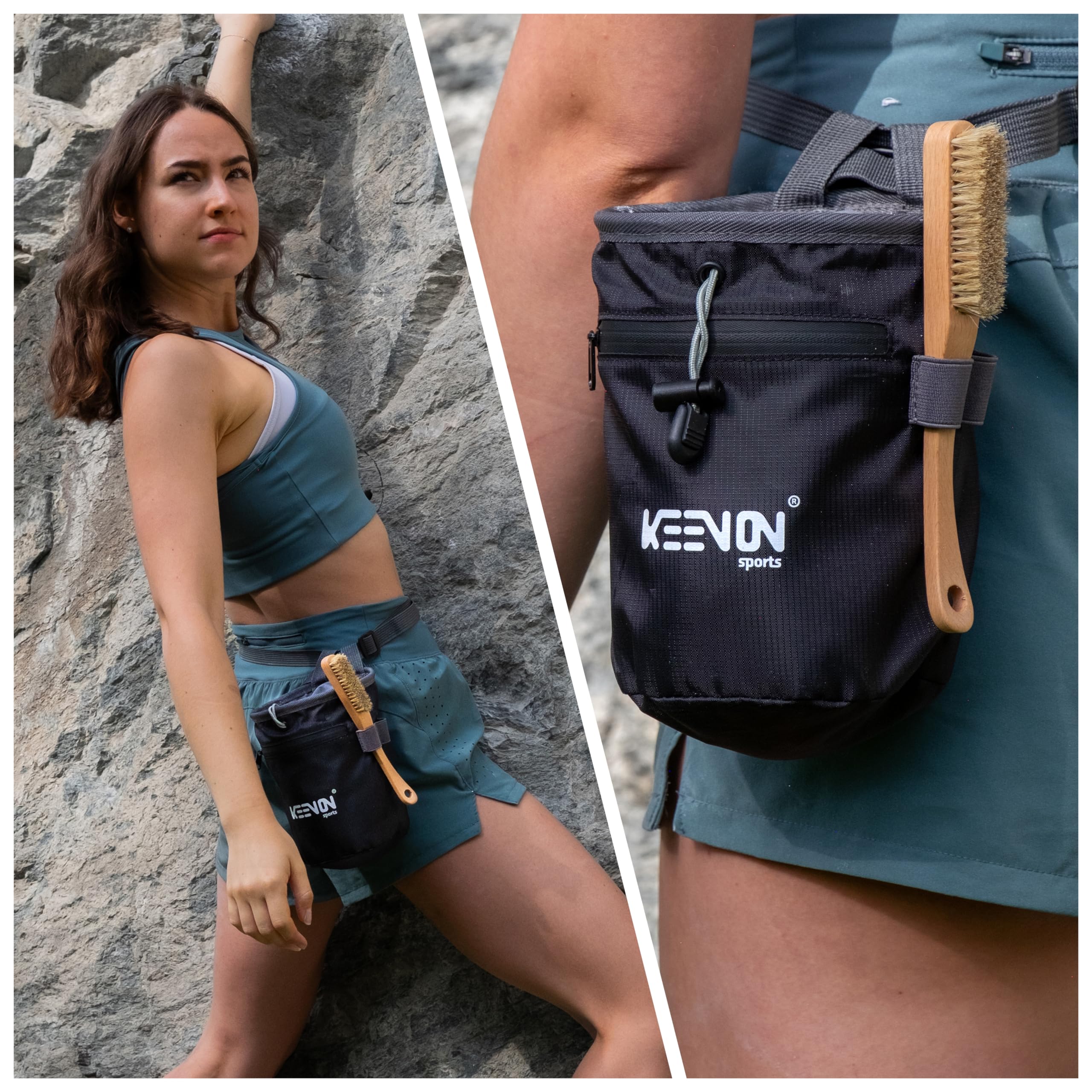 KEENON SPORTS Boulder & Accessoires d'escalade – Sac à magnésie, boule de magnésie et brosse à boulder en bois en kit ou à l'unité – Sac en magnésie pour un maintien sûr