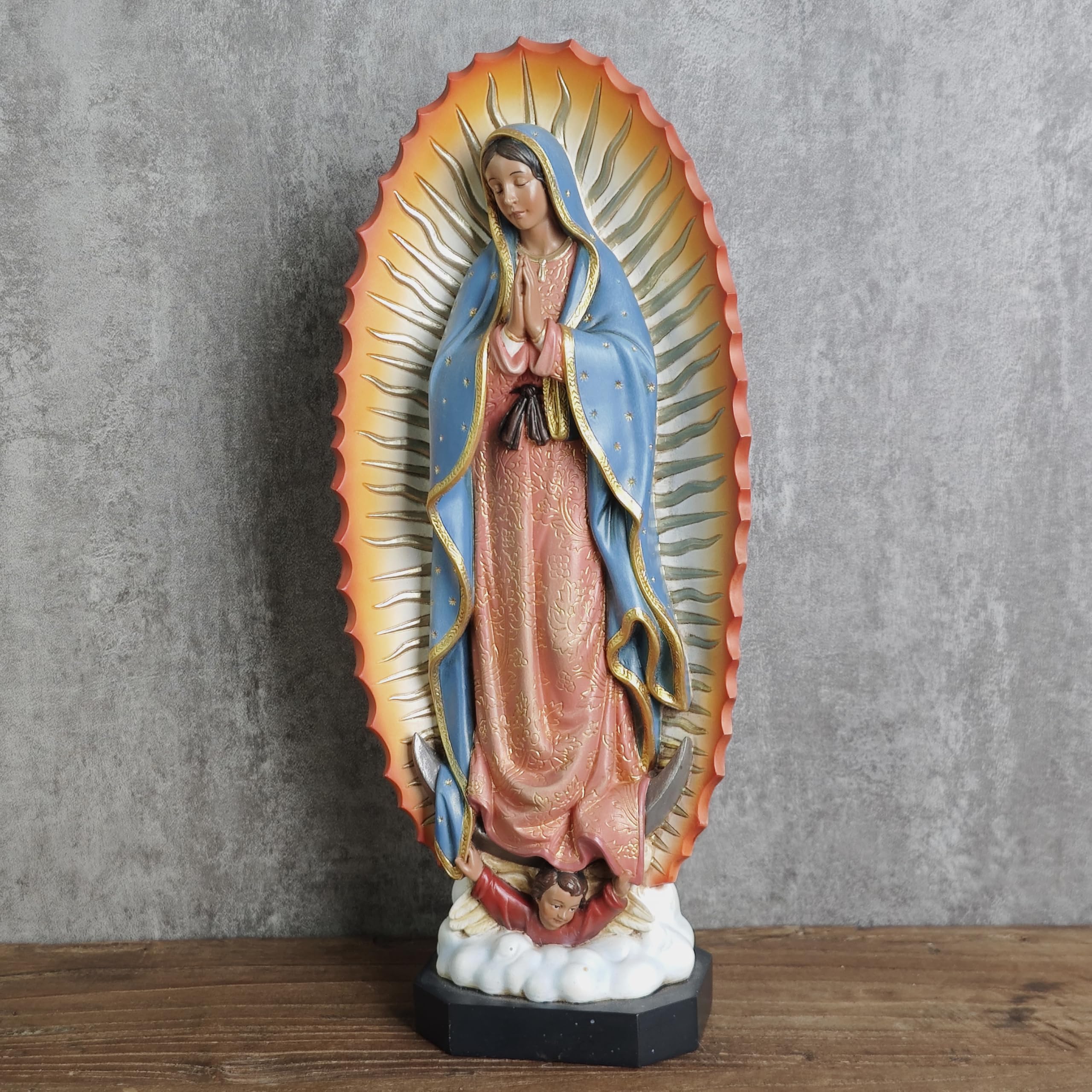 Buildclassic Statue catholique Notre-Dame de Guadalupe, figurine de Vierge de Guadalupe, cadeau religieux pour la fête des mères, décoration d'intérieur inspirante, 27,2 cm de haut, sculpture peinte à