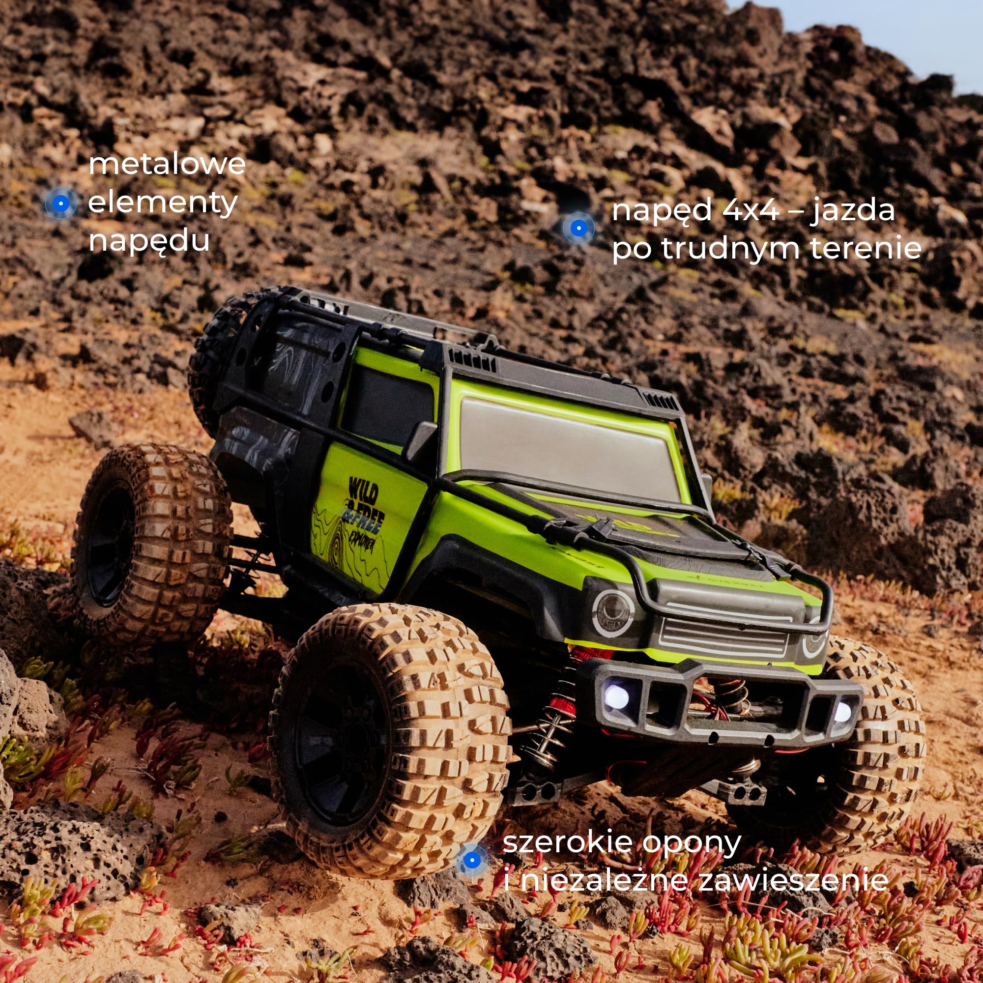 Lionelo Overmax X-Vast zdalnie sterowany samochód 4WD 1:10, 30 km/h Offroad RC, 2,4 GHz, 40 min z 2 akumulatorami, tłumikiem oleju, LED, jazda na dwóch kołach, Crawler dla dzieci 8+ i dorosłych