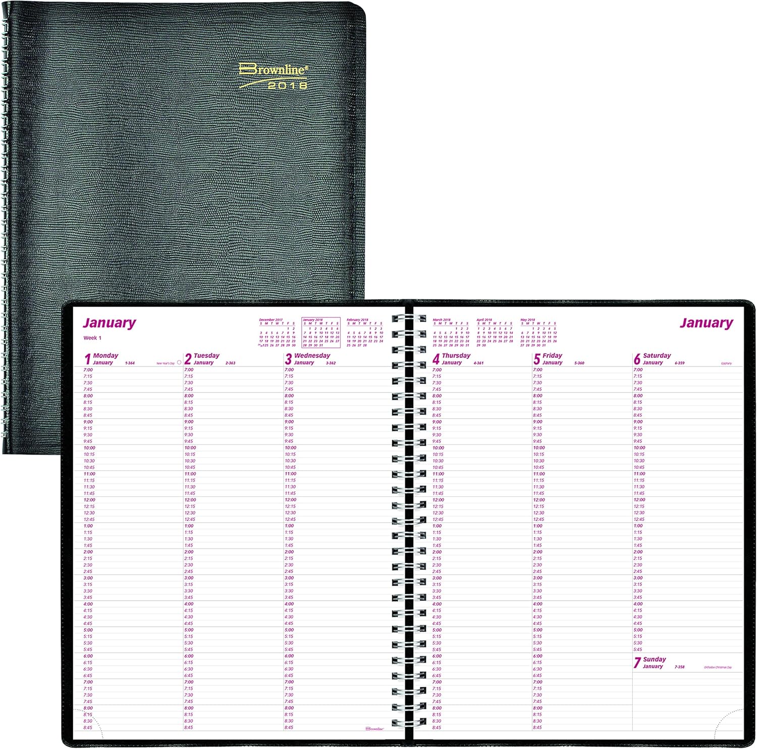 Brownline 2018 Weekly Appointment Book, Twin-Wire with Soft Black Cover, English, 11 x 8-1/2 (CB950.BLK-2018)
