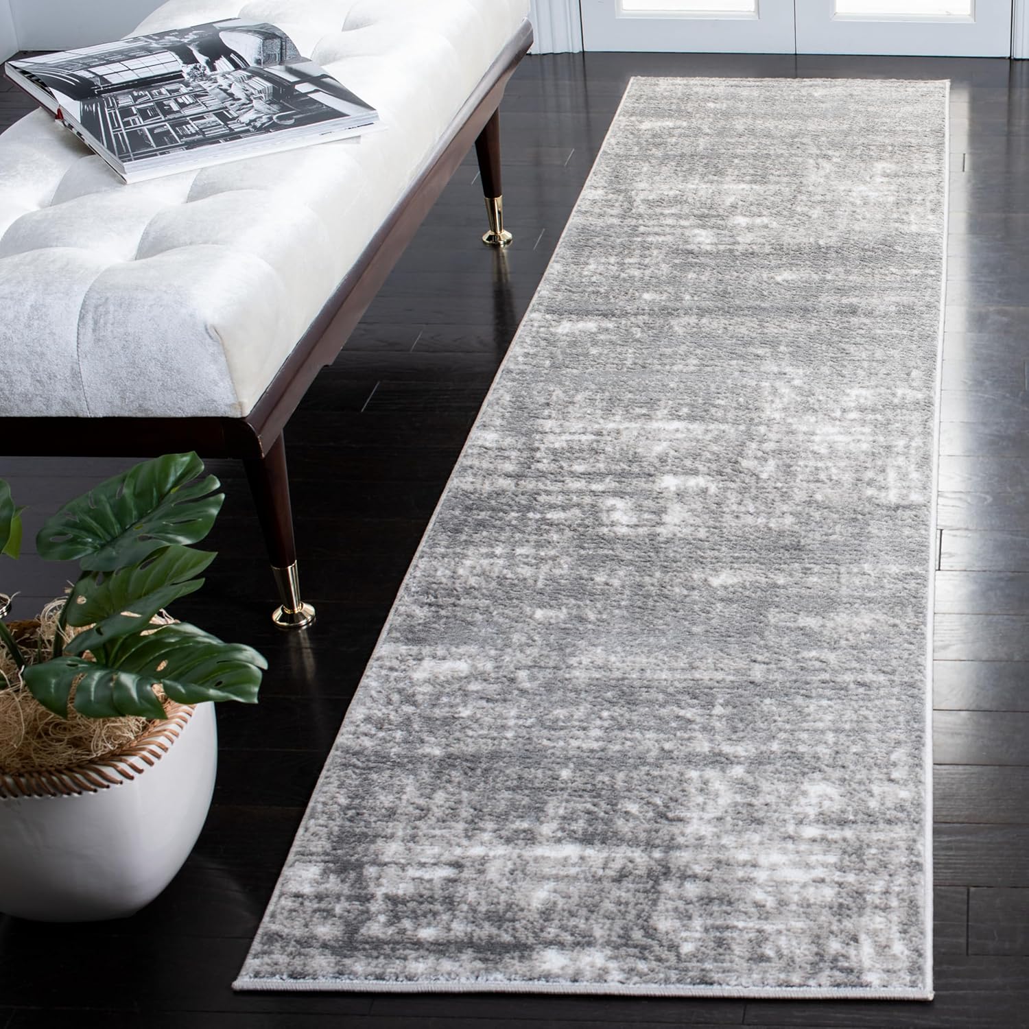 SAFAVIEH Skyler Collection 2'2" x 9' Grey/Ivory SKY563F Modern Abstract Non-Shedding Living Room Entryway Foyer Hallway Bedroom Runner Rug