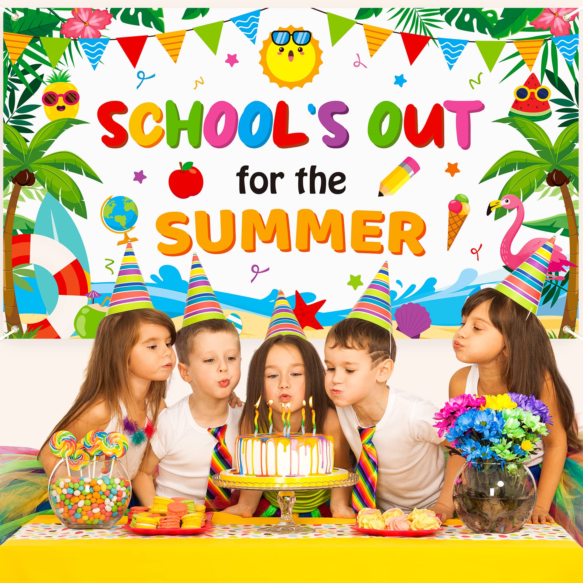 WATINC School's Out for The Summer Banner Decorazioni Xtralarge Fine dell'anno scolastico Sfondo Scuola materna Laurea Forniture per feste prescolari Photo Booth per parete Casa Interno Esterno 190 x
