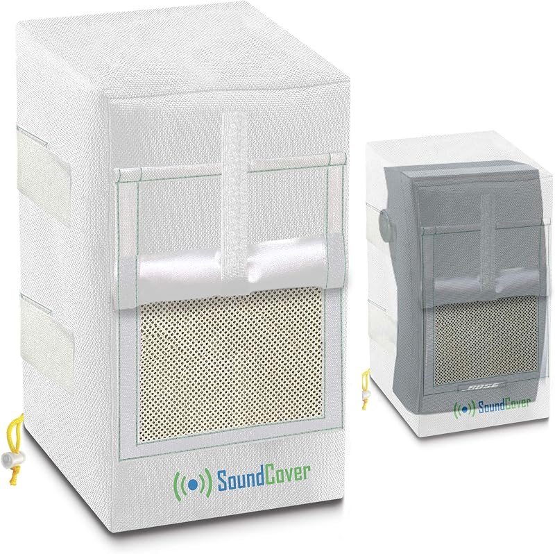 Two White Waterproof 600D Outdoor Speaker Covers for C-Bracket Mounted Speakers – Fits Yamaha NS-AW294, Polk Atrium 6, Bose 251 (Max Dimensions: H 13.6" x W 7.9" x D 8.9")