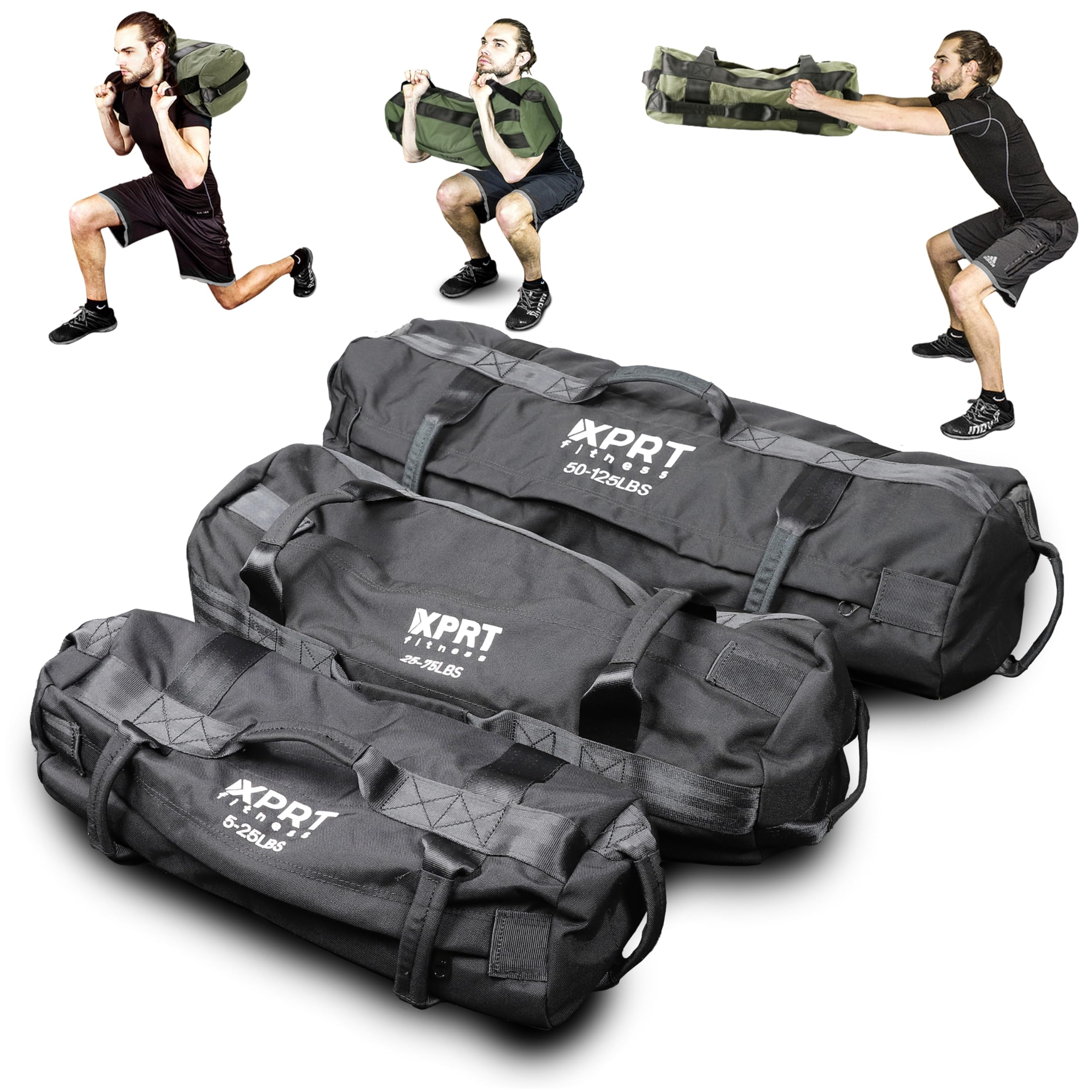 XPRT Fitness Workout Sandbag for Heavy Duty Workout Cross Training 7 Multi-positional Handles - Color Army Green/Black/Camo