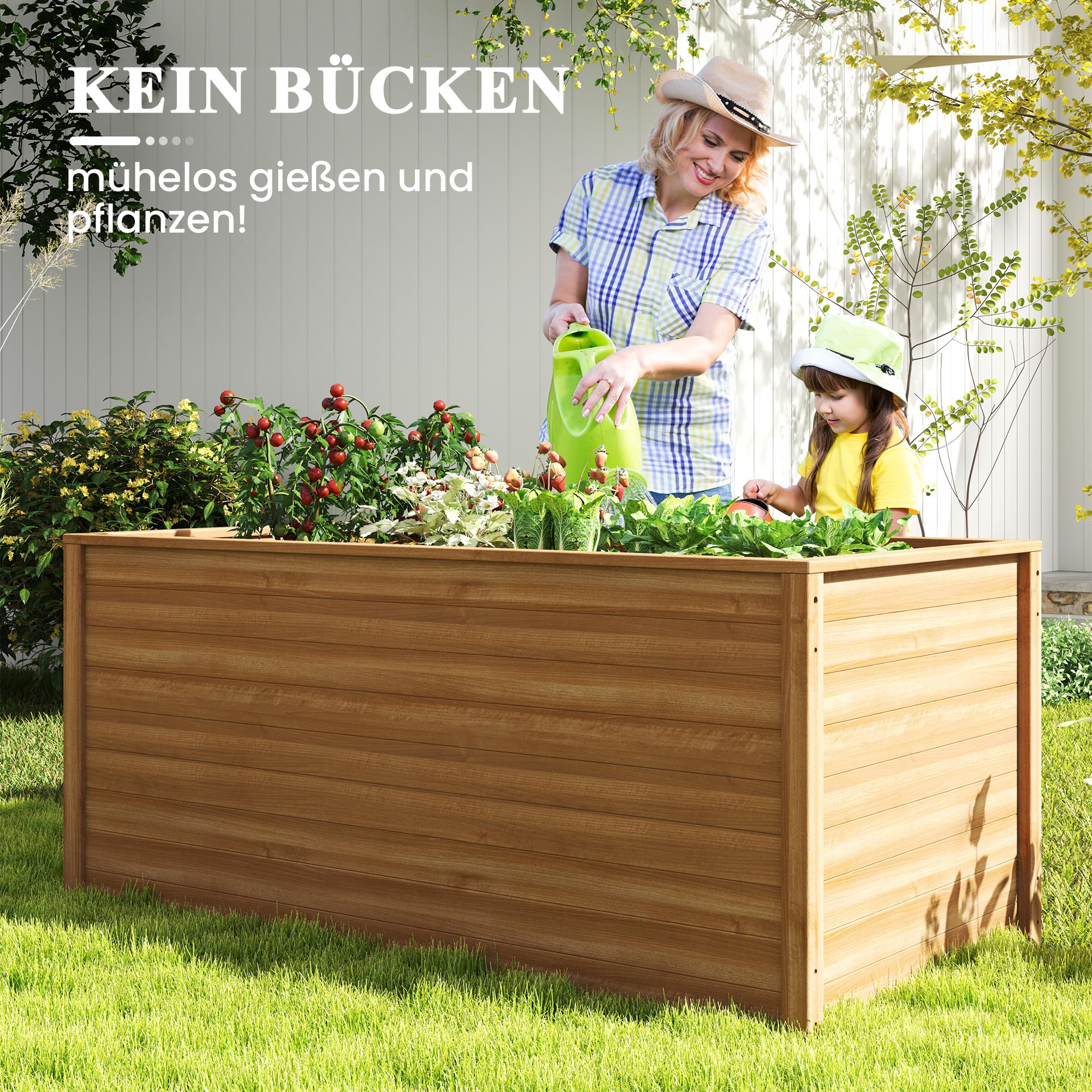 Amopatio Hochbeet Holz, 168x88x80cm, Pflanzkasten, Blumenkasten für Garten, 1200L Pflanzbeet, Kräuterbeet, Gemüsebeet, Blumenbeet für Balkon, Terrasse, Pflanzkübel, Natur