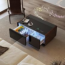 AXIOS Smart Coffee Table with Fridge Modern Smart Coffee Table with Built in Speakers and Wireless Charging for Living Room Table 23" D X 41.5" W X 18.2" H Dual USB and Type-C Charging Ports Brown