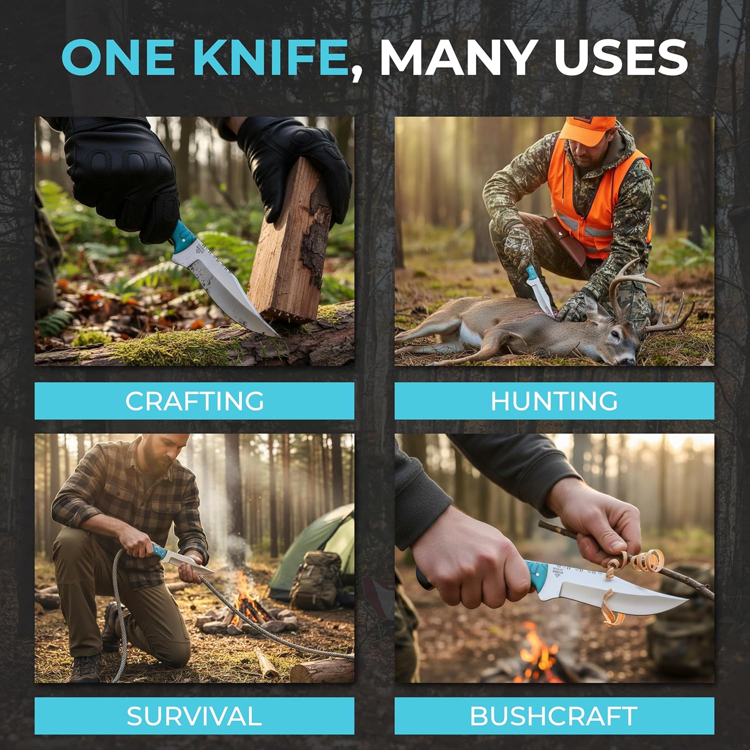 METAL OF HONOR Skinning Knife for Hunting 9" Handmade Fixed Blade Small Bowie Knife with Sheath | High Carbon Steel Full Tang Drop Point Deer Knife for Field Dressing | Camping and Outdoor Use - Image 3