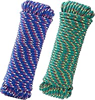 SDLTHR 100 ft 3/8" Diamond Braided Polypropylene Rope 2-Pack Green & Blue - Utility Cord for Camping Boating Clothesline