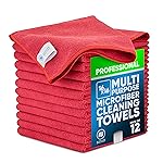 MW Pro Microfiber Cleaning Cloth | Red (12 Pack) | Size 16 x 16 | All Purpose Microfiber Towels - Clean, Dust, Polish, Scrub, Absorbent
