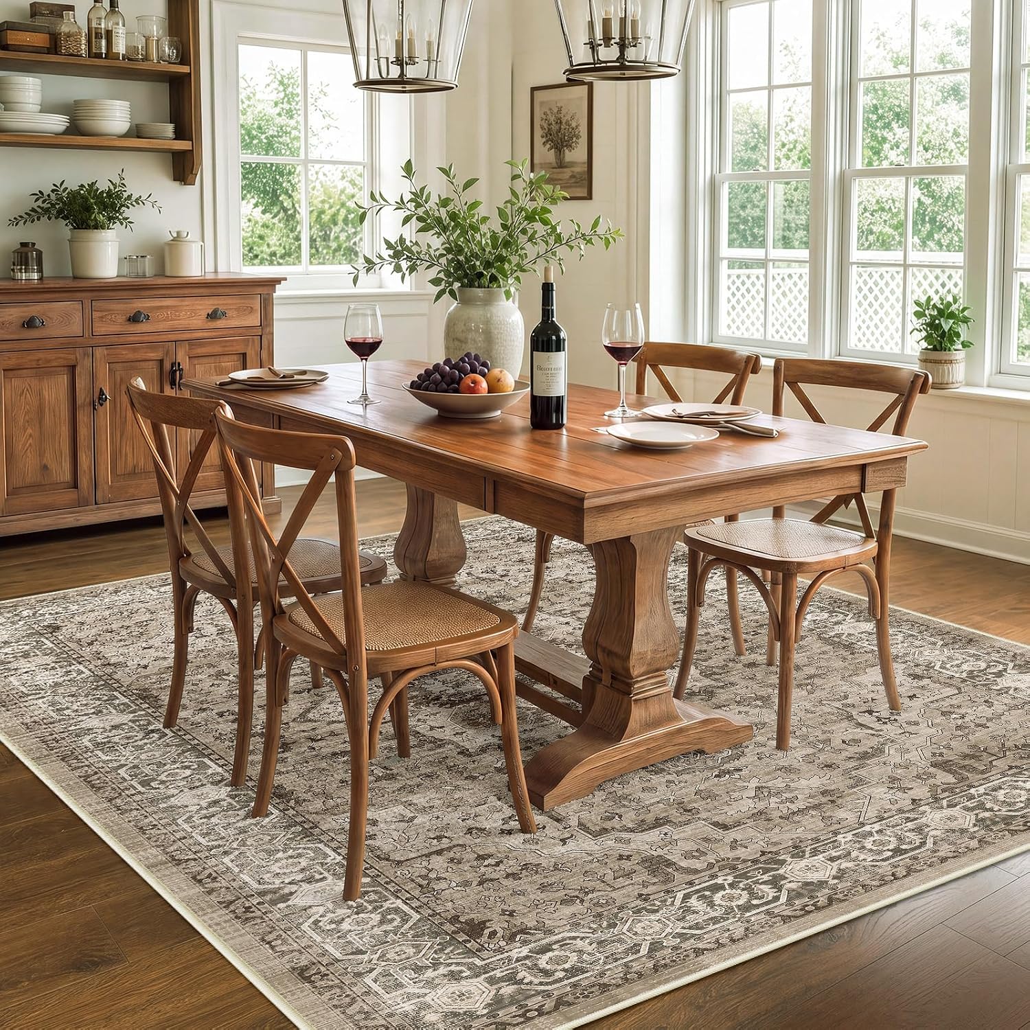  5x7 Area Rug Living Room, Vintage Washable Carpet Brown thumbnail