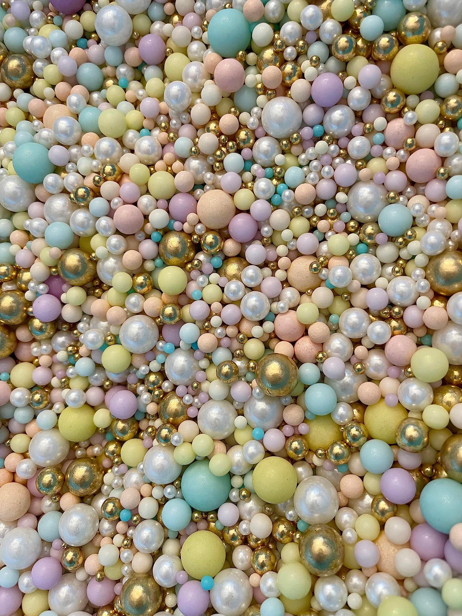 Metallic/Shimmer Balls Edible Cupcake Cake Topper Sprinkles (35g Pouch) (Pastel & Gold)