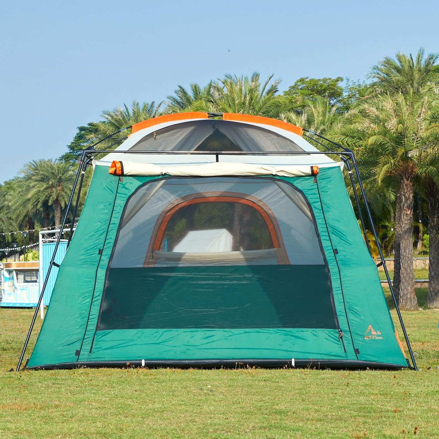 KTT Extra Large Tent 6-10-12-14 Person(A),Family Cabin Tents,2 Rooms,3 Doors and 3 Windows with Mesh,Straight Wall,Waterproof,Double Layer,Big Tent for Outdoor,Picnic,Camping,Family Gathering