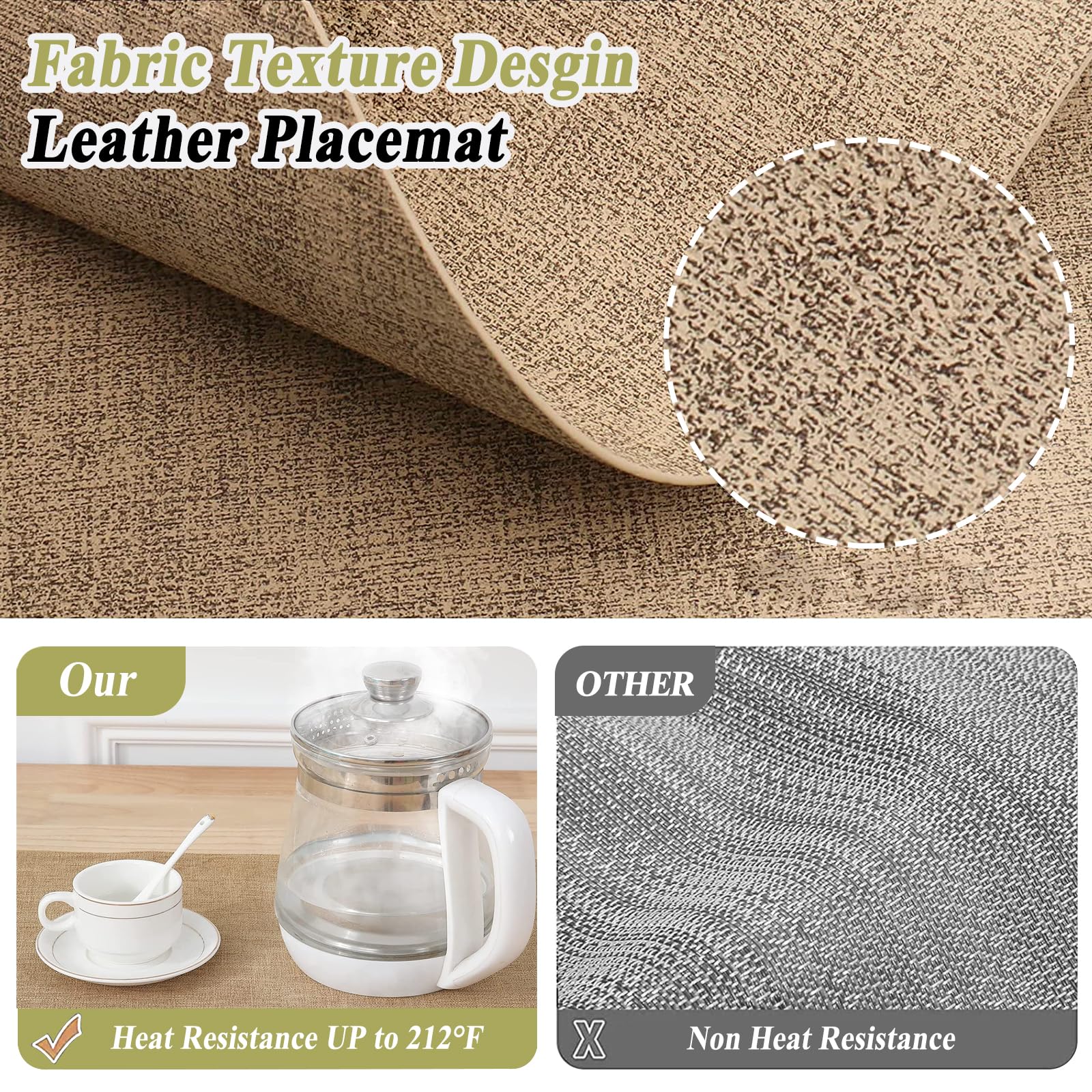YUNJUER Leather Placemats and Coasters Set, Heat-Resistant 212°F, Non-Slip and Waterproof - Image 3