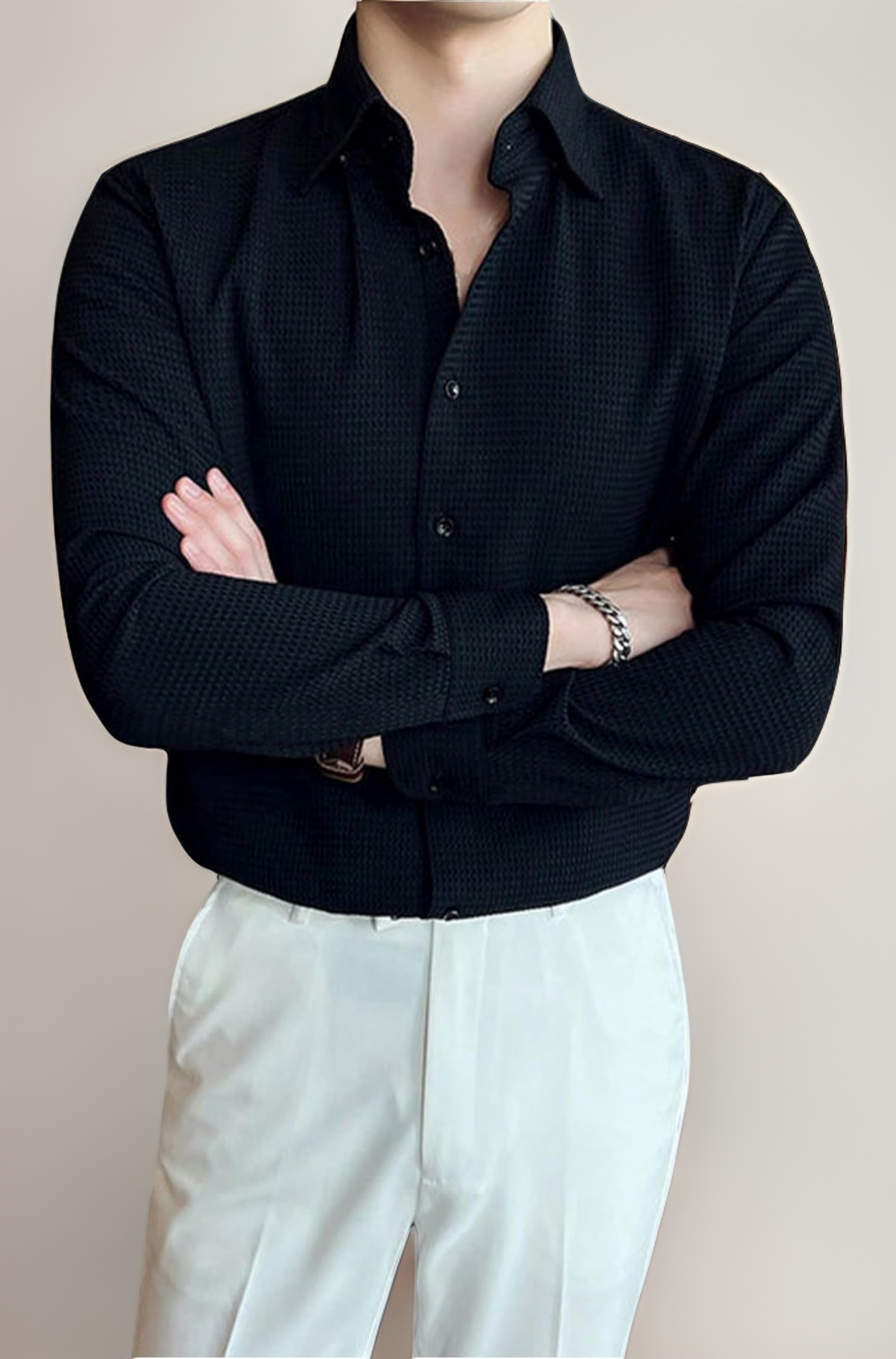 GRECIILOOKS Men's Formal Button Down Shirt – Slim Fit Shirt's for Men | Textured Long Sleeve Polycotton| Business & Meeting Ready (Available in Plus Size and Combo Pack of 2)