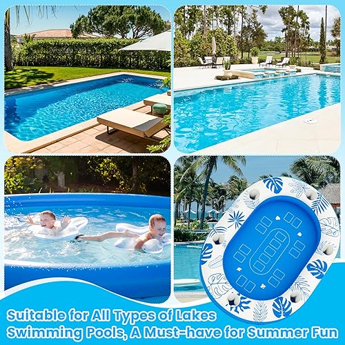 Miniatura 7 de Mesa flotante extra grande de 56 pulgadas para piscina, juegos de piscina inflables para adultos con cartas de juego impermeables, accesorios de