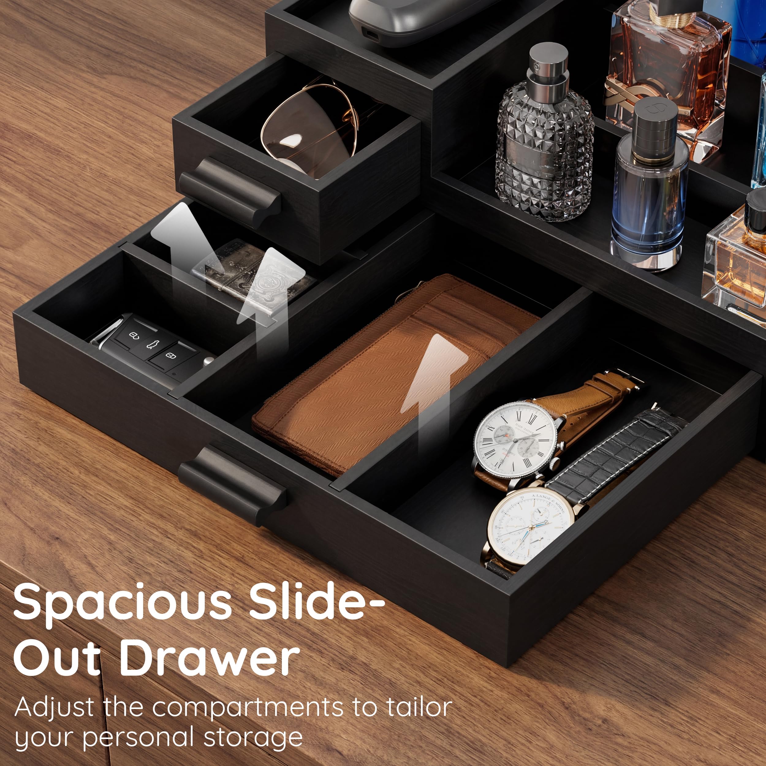 POZILAN Wooden Cologne Organizer with 2 Drawers and 4 Compartments