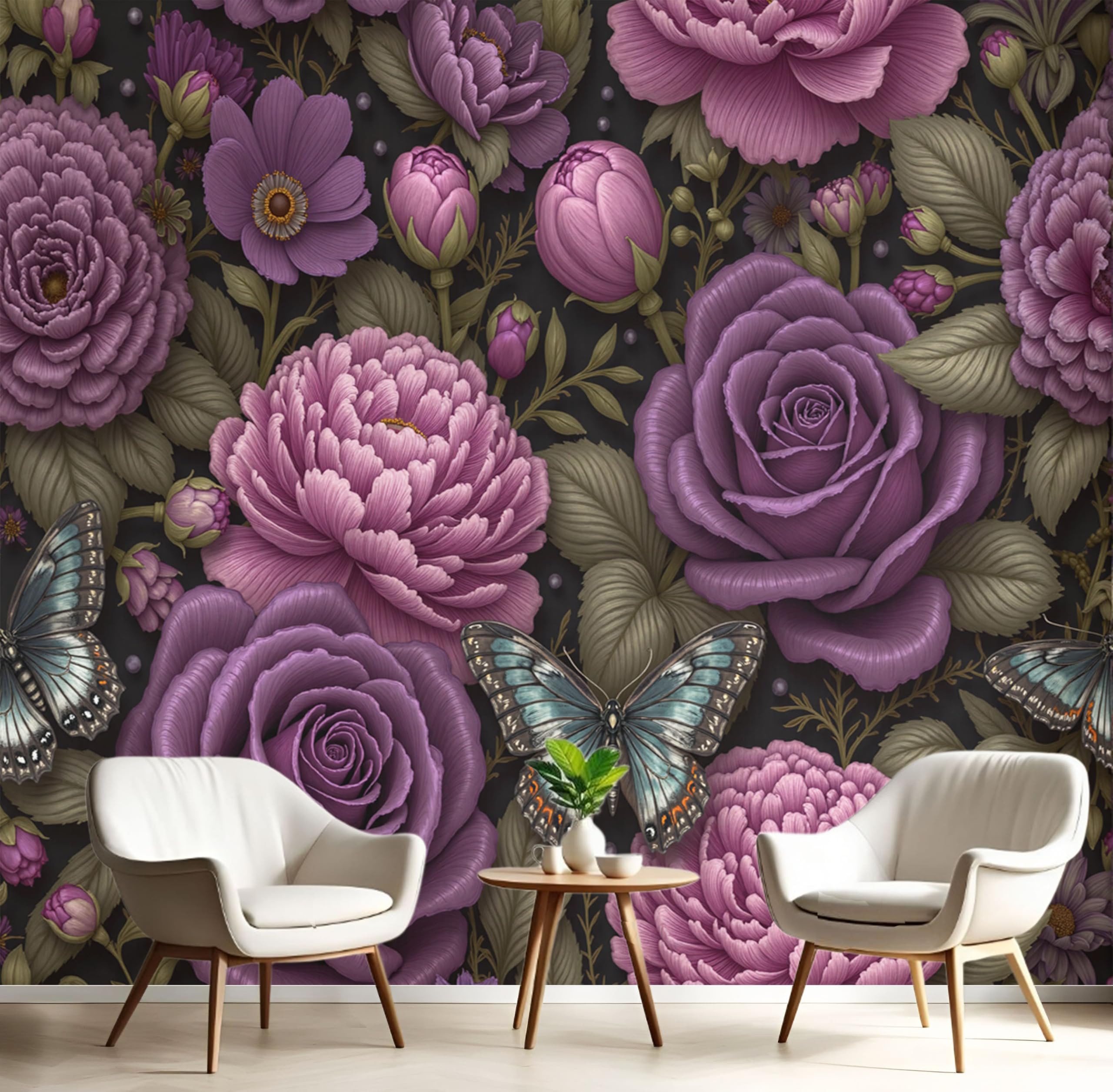 Papier peint panoramique pour masquer un mur vide avec un motif romantique