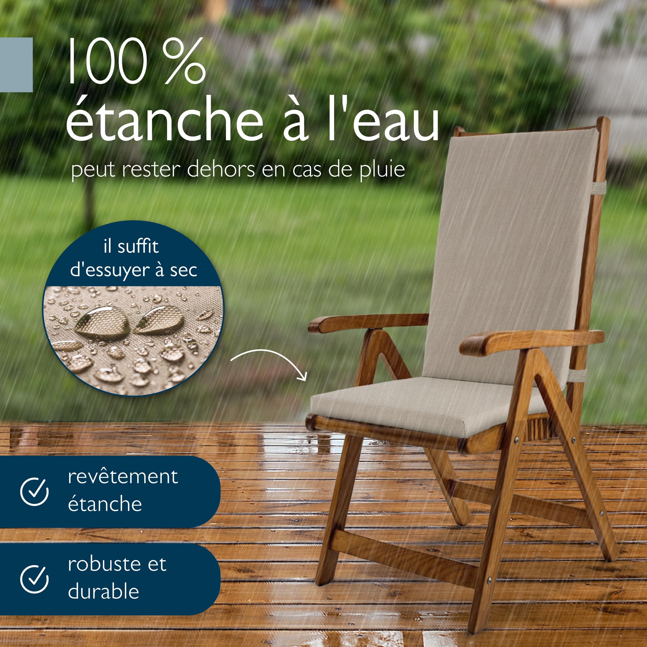 Beautissu Lot de 2 Coussin Chaise Jardin Haut Dossier 100% imperméable