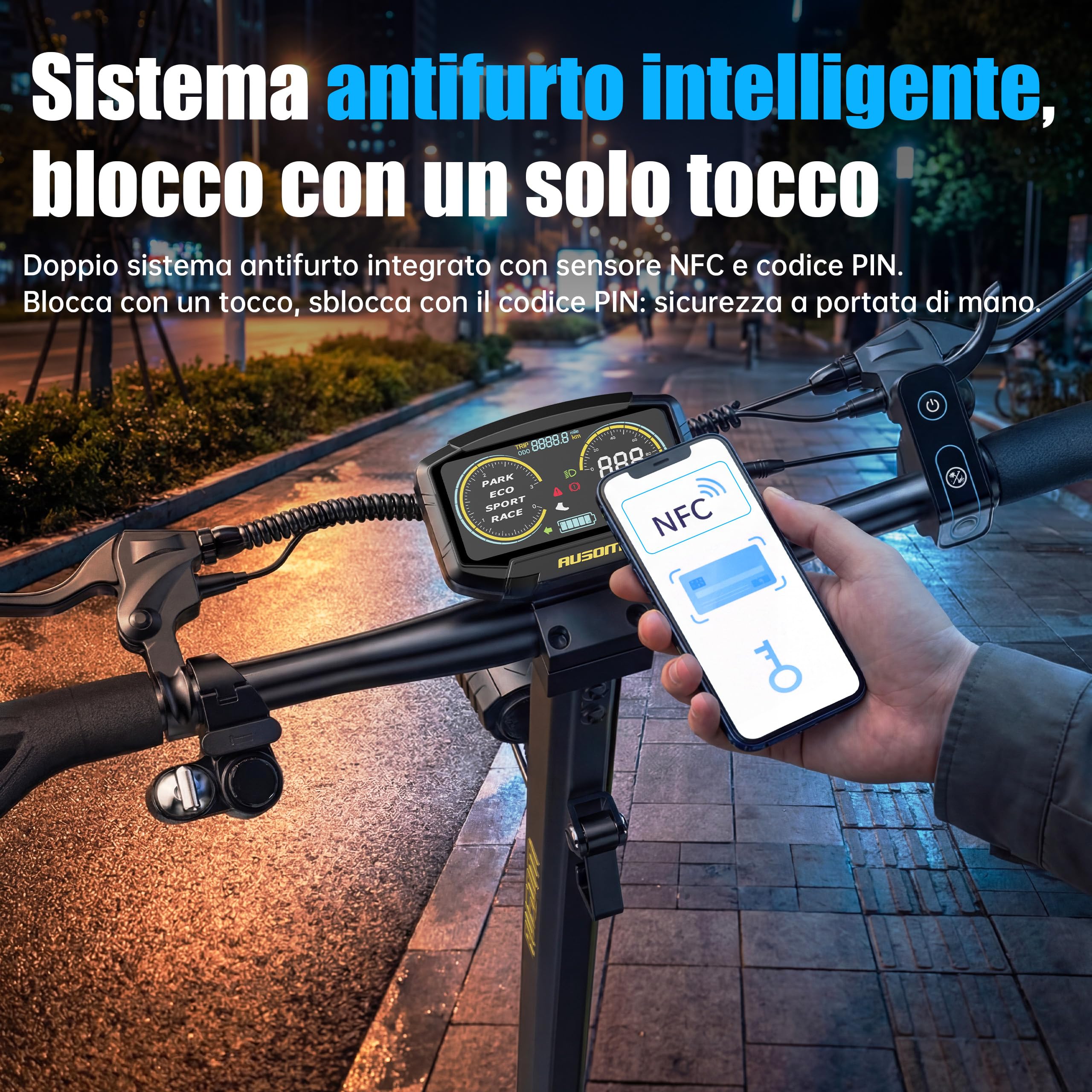 Monopattino Elettrico Ausom K20 Pro per Adulti,Batteria 48V 18Ah, Autonomia 90km, Pneumatici 10" Tubeless, Doppio Disco, Pieghevole, IPX5