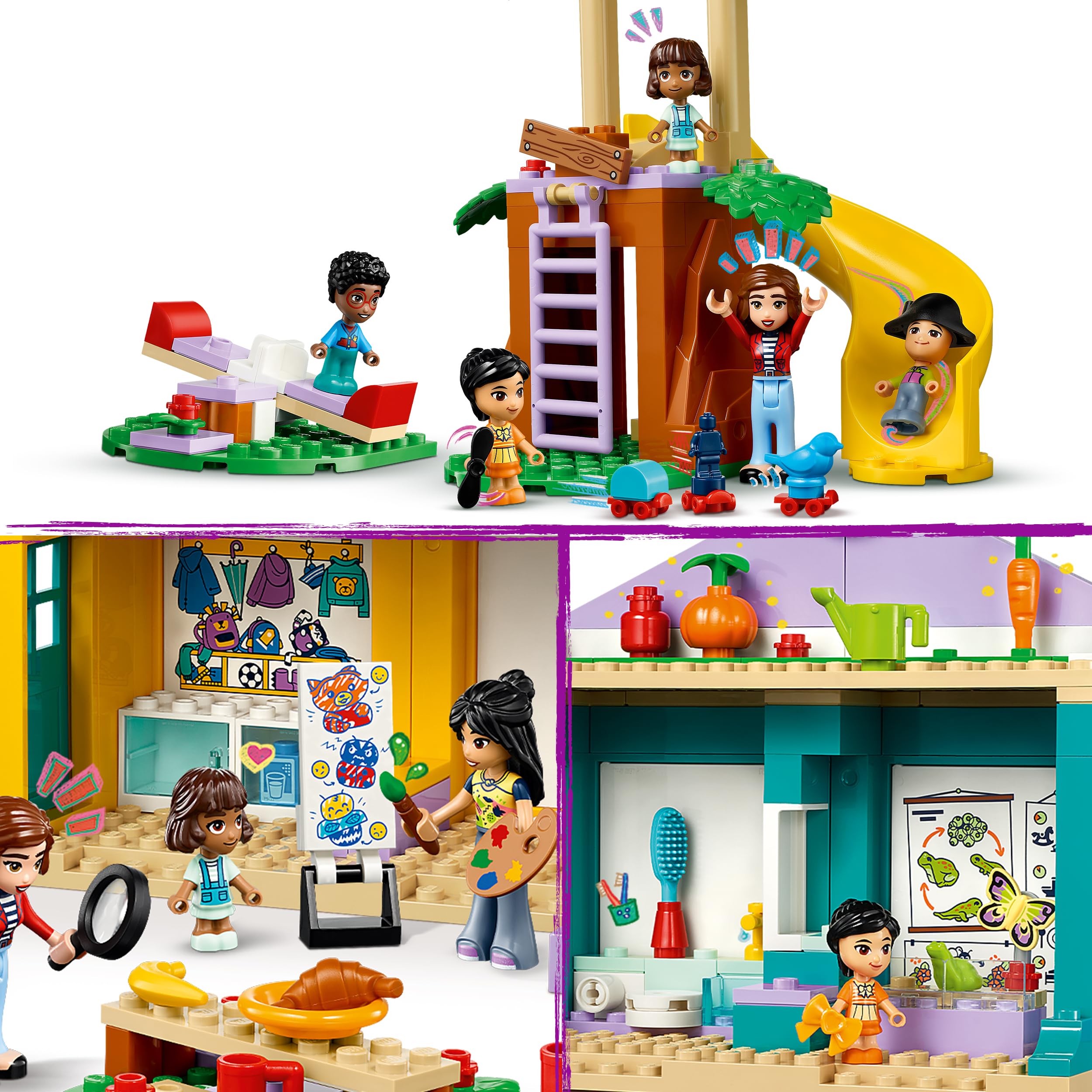 LEGO Friends Przedszkole w Heartlake, zabawki edukacyjne dla dziewczynek i chłopców 4+, zabawka dla dziecka do odgrywania ról, 2 minilaleczki i 4 mikrolaleczki, pomysł na prezent urodzinowy, 42636